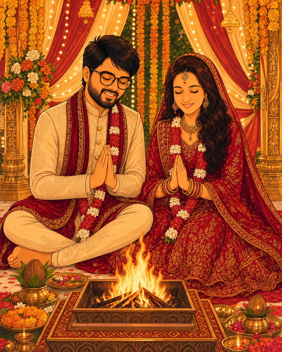 Divya and Tushar, wedding ceremony illustration
